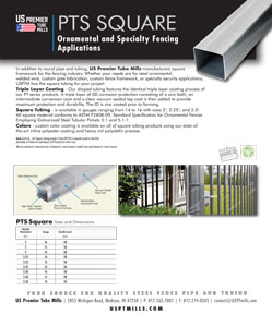 US Premier Tube Mills Square Tube Spec Sheet