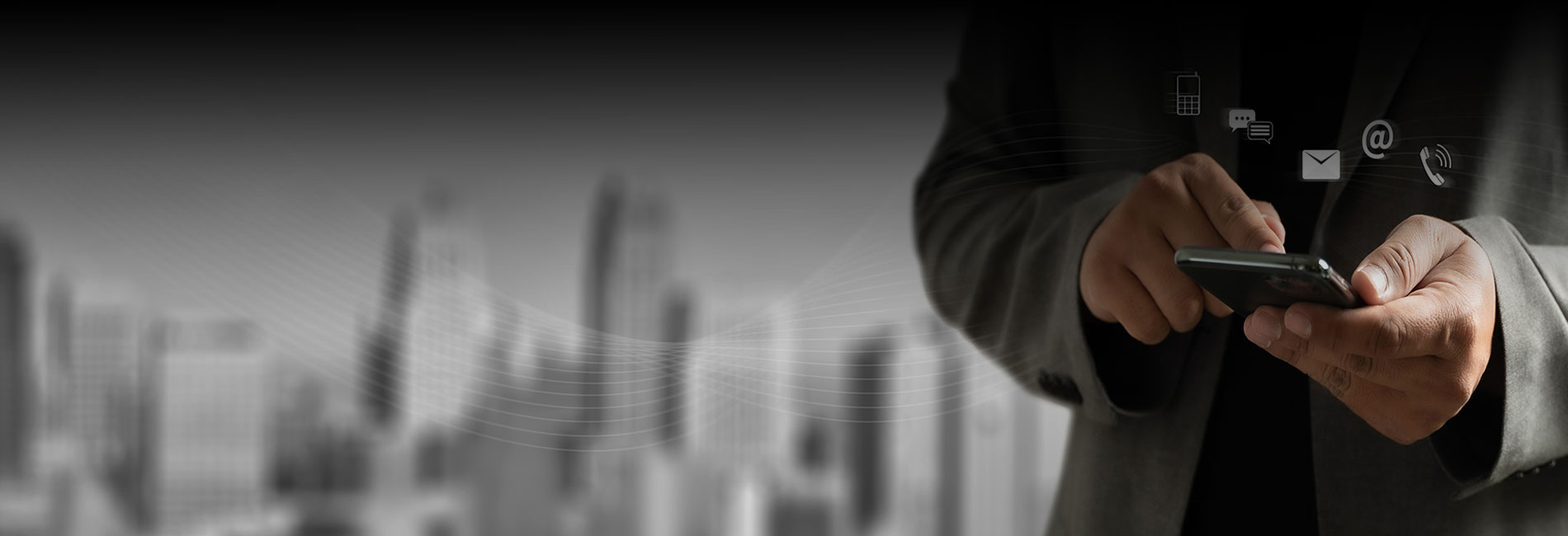 page header man using cell phone